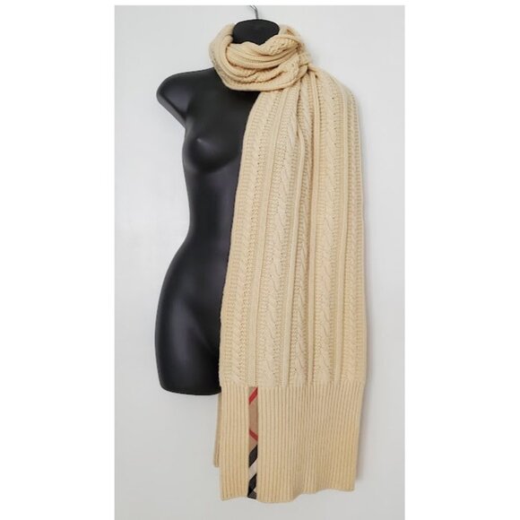 Burberry Authentic Wool/Cashmere Scarf Chunky Oversize Cable Knit Unisex 13 x 86 - Picture 9 of 16